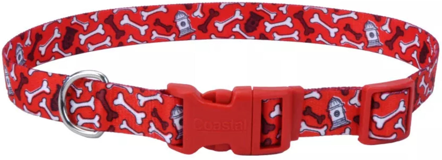 10-14"L x 5/8"W Coastal Pet Styles Adjustable Dog Collar Red Bones