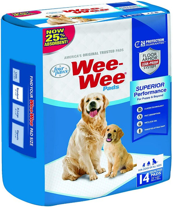 14 count Four Paws Original Wee Wee Pads Floor Armor Leak-Proof System for All Dogs and Puppies