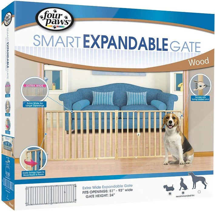 1 count Four Paws Smart Expandable Extra Wide Wood Gate