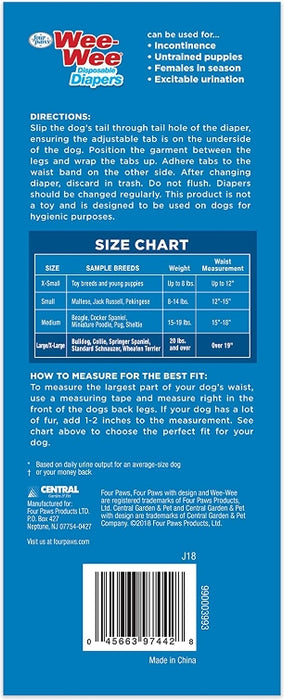 36 count Four Paws Wee Wee Disposable Diapers Large