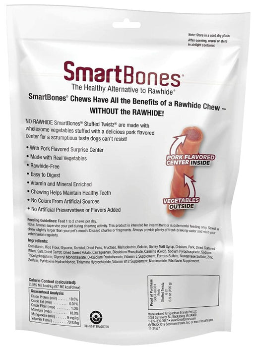 6 count SmartBones Stuffed Twistz Vegetable and Pork Rawhide Free Dog Chew