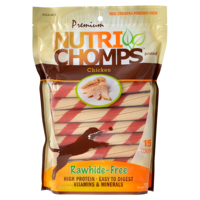 15 count Pork Chomps Premium Nutri Chomps Chicken Wrapped Twists Dog Treat