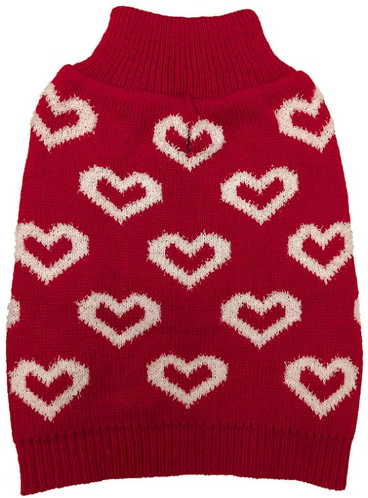 Medium - 1 count Fashion Pet All Over Hearts Dog Sweater Red