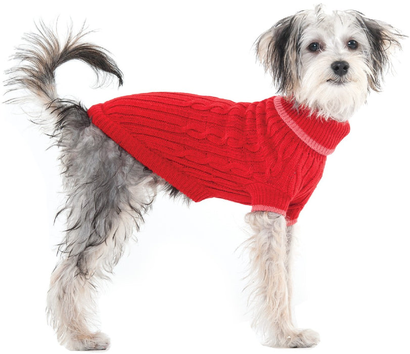 Small - 1 count Fashion Pet Classic Cable Knit Dog Sweaters Red