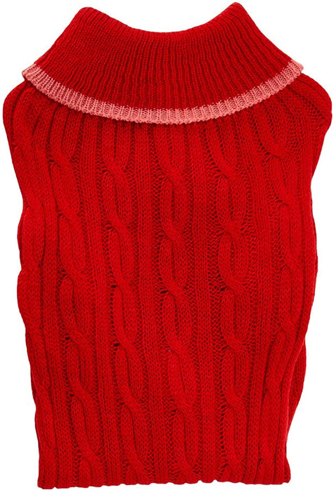 Small - 1 count Fashion Pet Classic Cable Knit Dog Sweaters Red