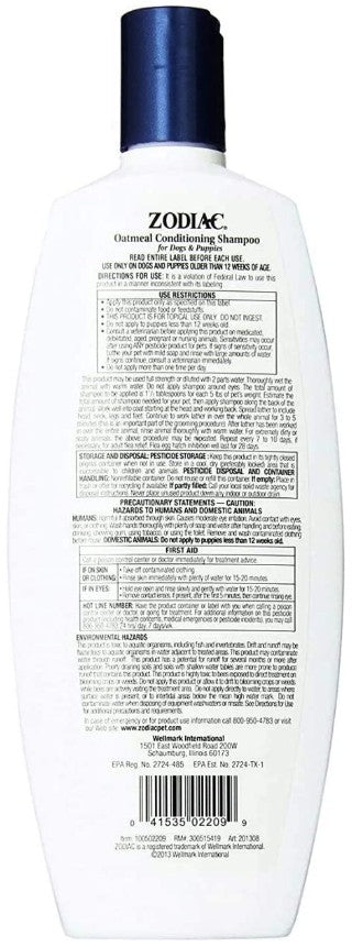 18 oz Zodiac Oatmeal Conditioning Shampoo for Dogs and Puppies