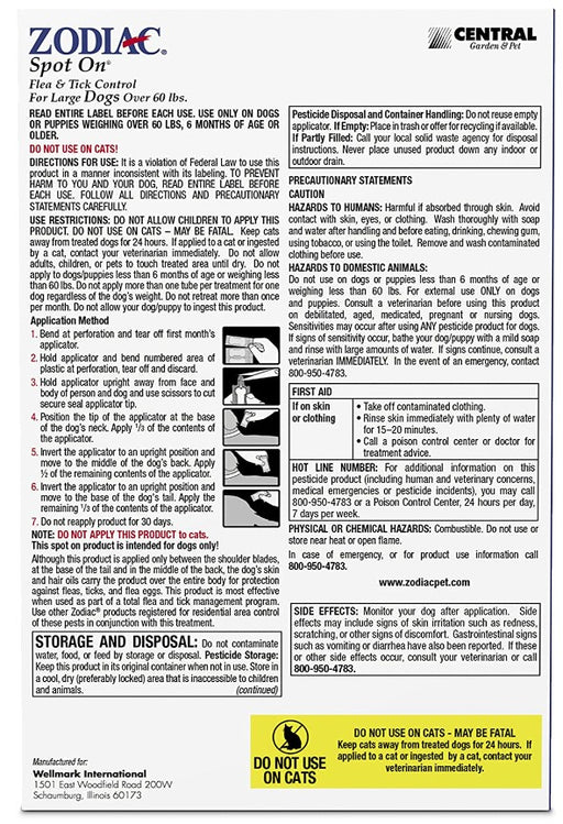 4 count Zodiac Spot On Flea and Tick Control for Large Dogs