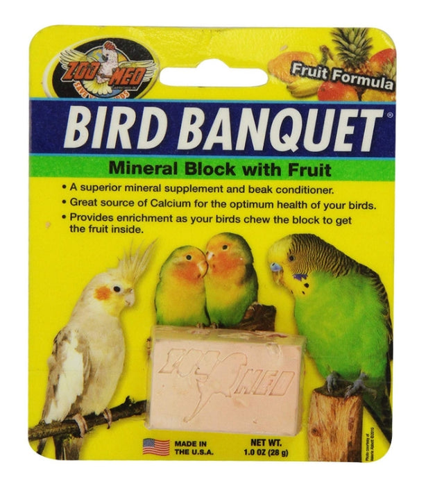 1 count Zoo Med Bird Banquet Mineral Block with Fruit