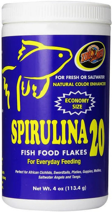 4 oz Zoo Med Spirulina 20 Fish Food Flakes