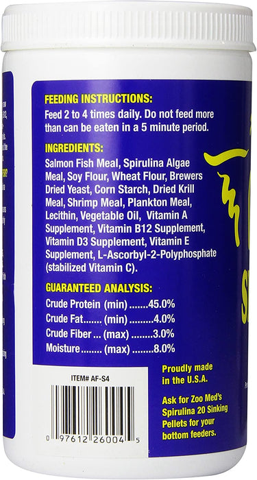 4 oz Zoo Med Spirulina 20 Fish Food Flakes